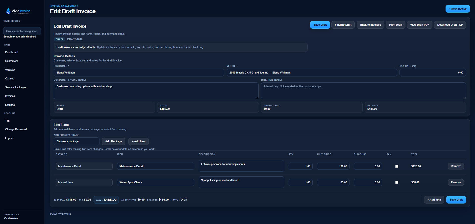 VividInvoice invoice editor